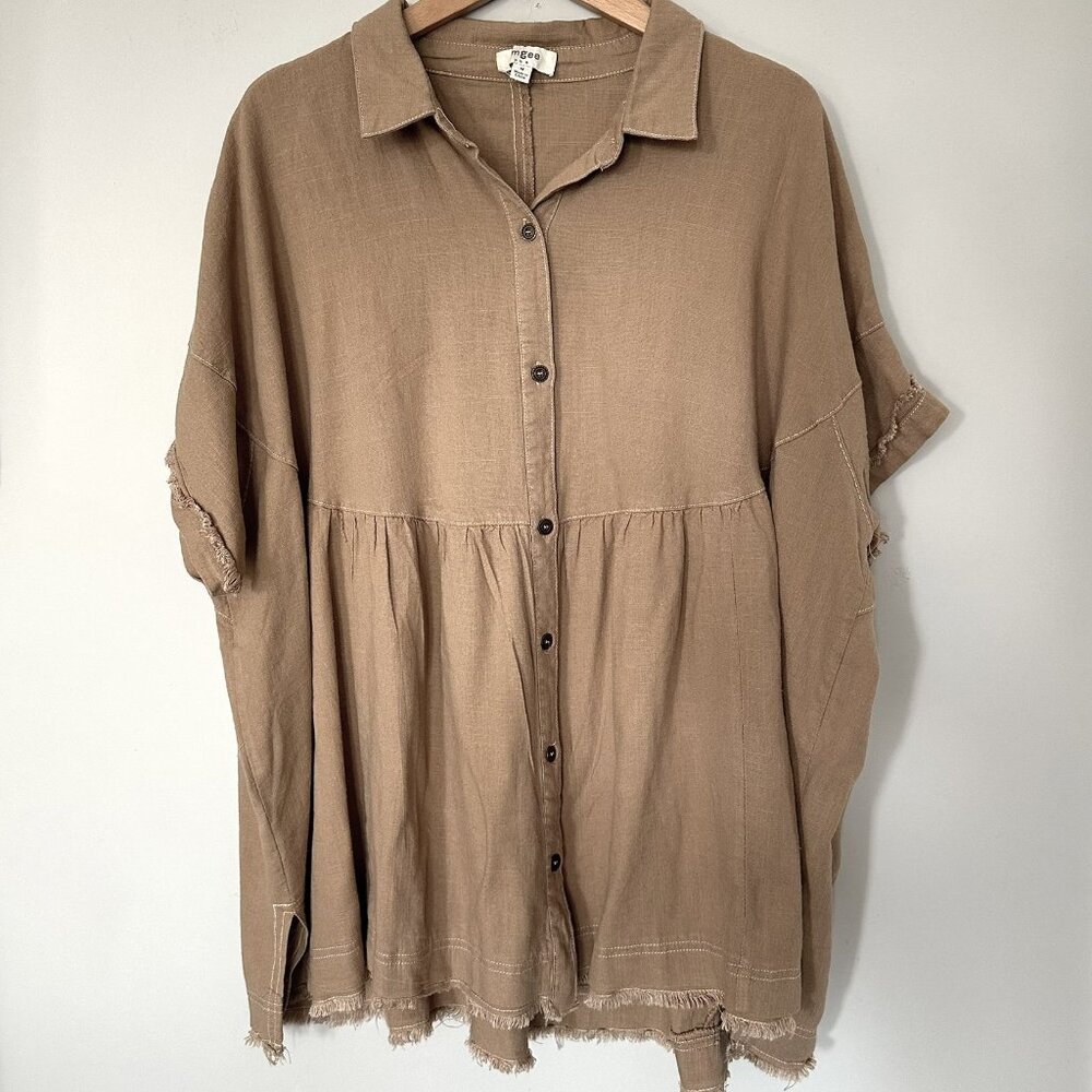 UMGEE Linen Blend Button Down Flowy Boho Blouse Medium